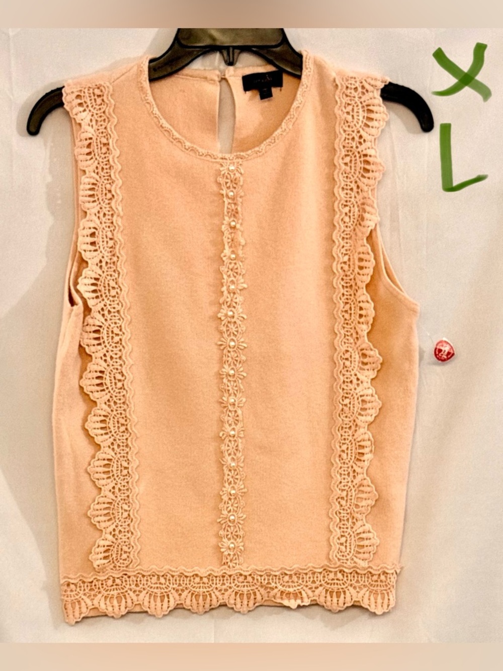 Sleeveless Crochet-Trim Tank Top in Peach - Women's